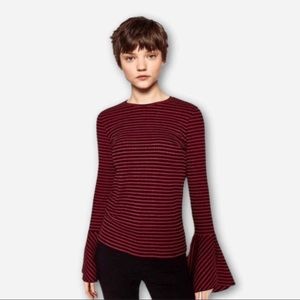 EUC Zara red and black striped bell sleeve top, Trafaluc collection.SIZE M